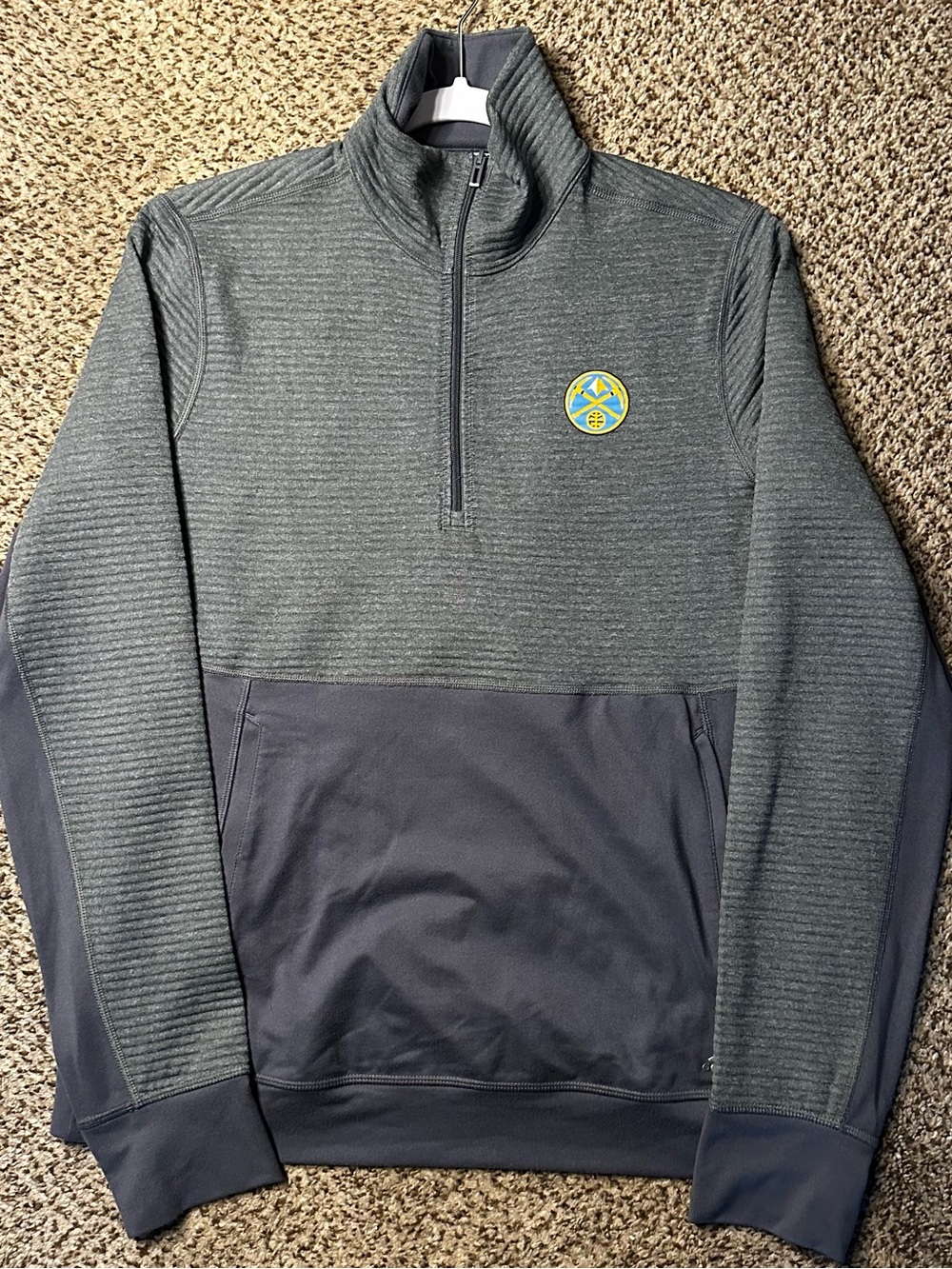 Adidas Gray Quarter-Zip Pullover with Denver Nuggets Patch